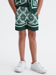 Reiss Green Multi Jack Teen Knitted Elasticated Waistband Shorts - Image 3 of 6
