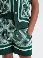 Reiss Green Multi Jack Teen Knitted Elasticated Waistband Shorts - Image 4 of 6