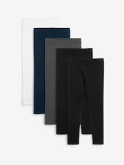 Black/Navy Blue/Grey/White Leggings 5 Pack (3-16yrs) - Image 1 of 8