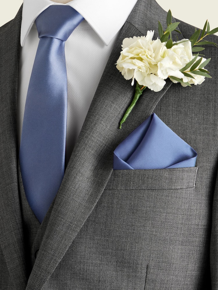 Blue Slim Silk Tie And Pocket Square Set - Image 1 of 5