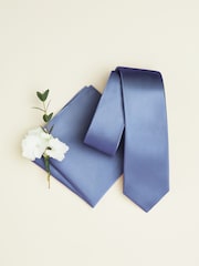 Blue Slim Silk Tie And Pocket Square Set - Image 2 of 5