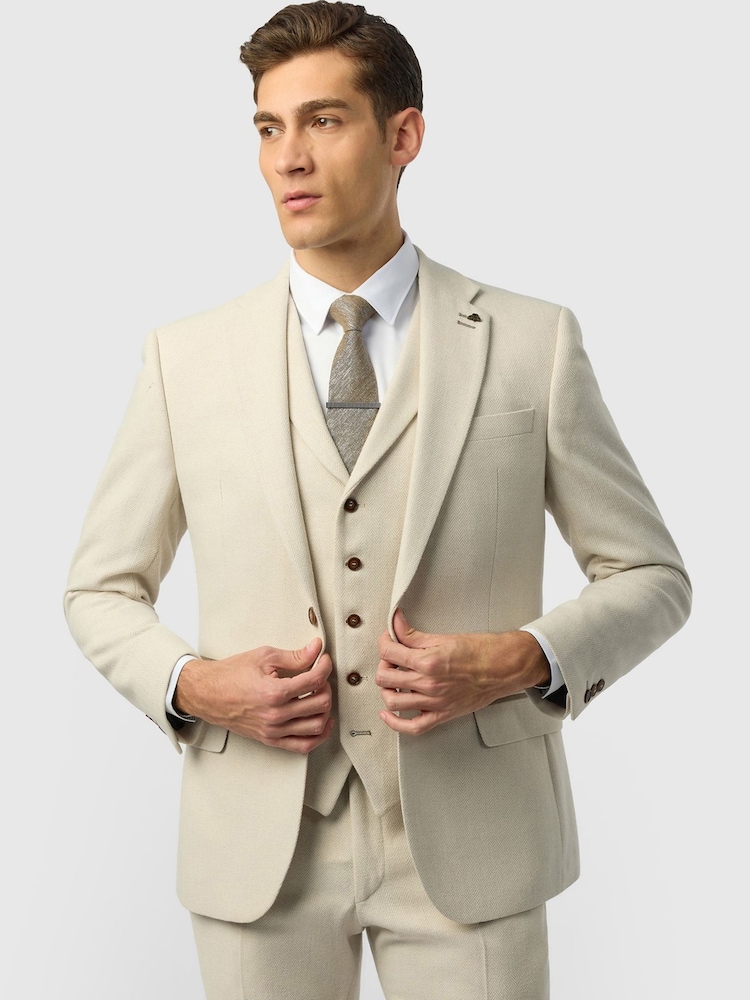 Antique Rogue Natural Single Breasted Slim Fit Baxter Ecru Herringbone Tweed Jacket - Image 1 of 5 Antique Rogue Natural Single Breasted Slim Fit Baxter Ecru Herringbone Tweed Jacket - Image 1 of 5