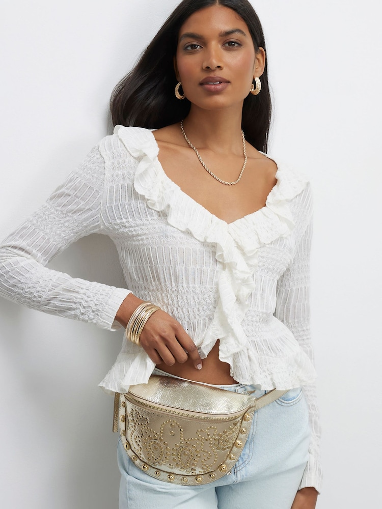 River Island Gold Leather Studded Bum Bag - Image 1 of 5