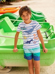 Crew Clothing Company White Stripe Cotton Casual T-Shirt - Image 1 of 3