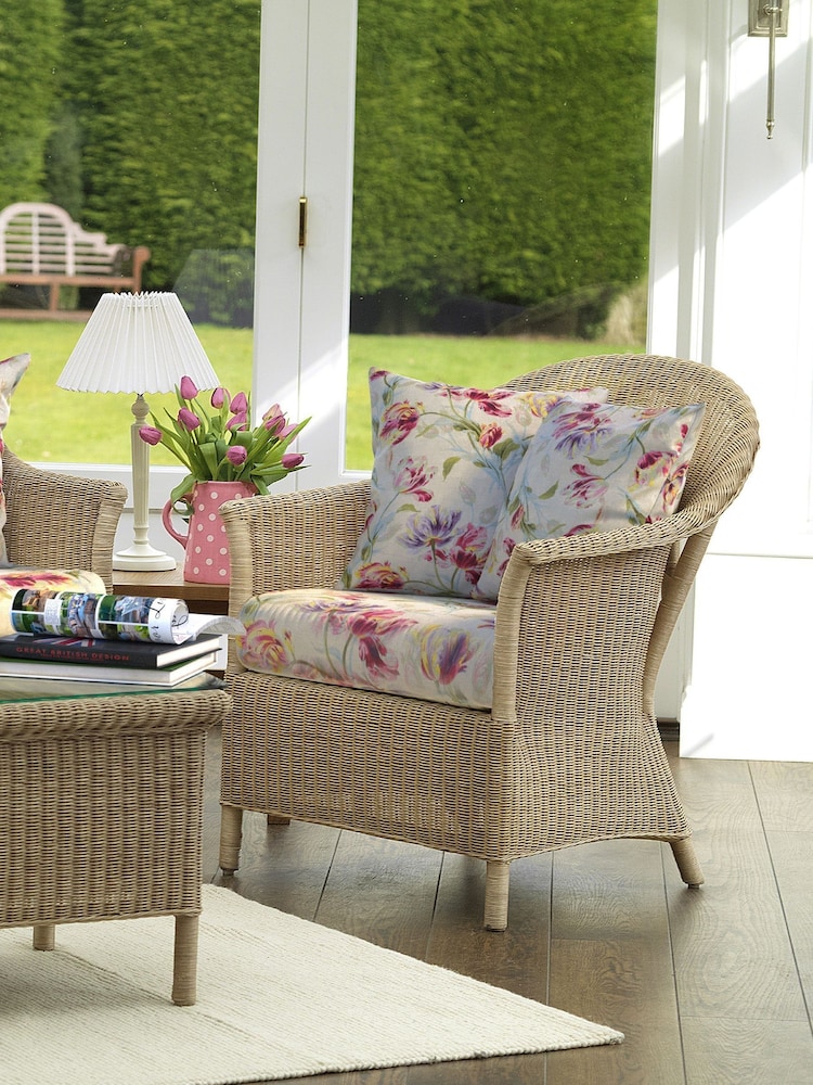 Laura Ashley Cranberry Red Garden Bewley Indoor Rattan Chair with Gosford Cranberry Cushions - Image 1 of 3