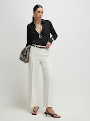 River Island White High Rise Belted Straight Leg Trousers - Image 1 of 4