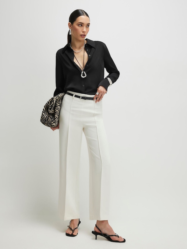 River Island White High Rise Belted Straight Leg Trousers - Image 1 of 4