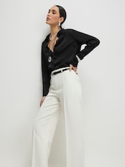 River Island White High Rise Belted Straight Leg Trousers - Image 2 of 4