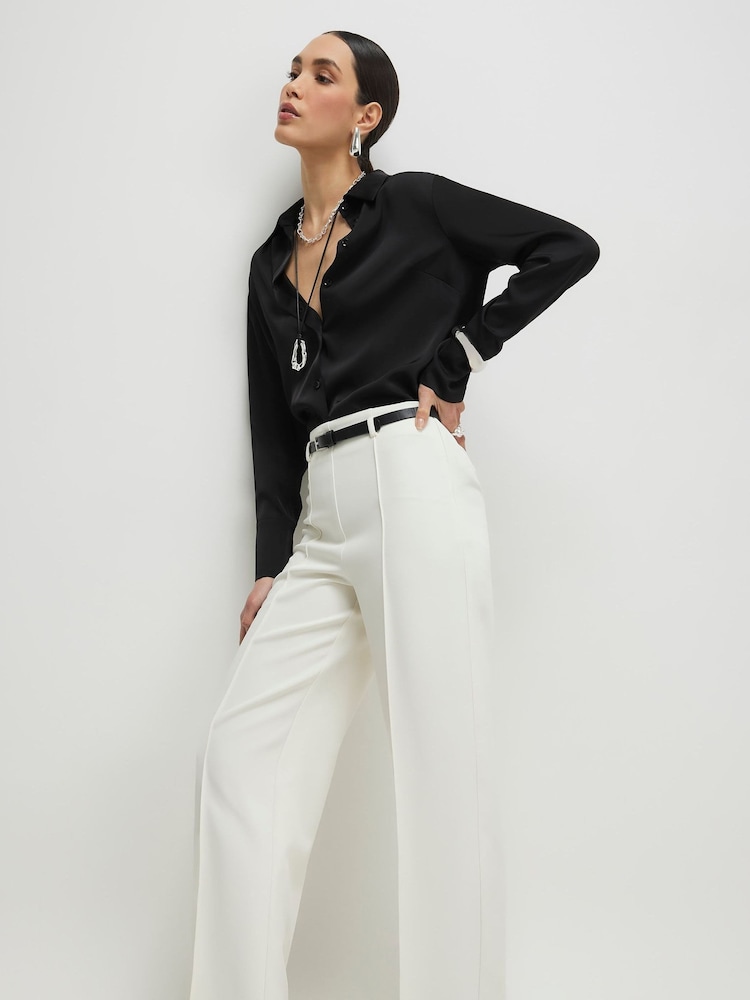 River Island White High Rise Belted Straight Leg Trousers - Image 2 of 4