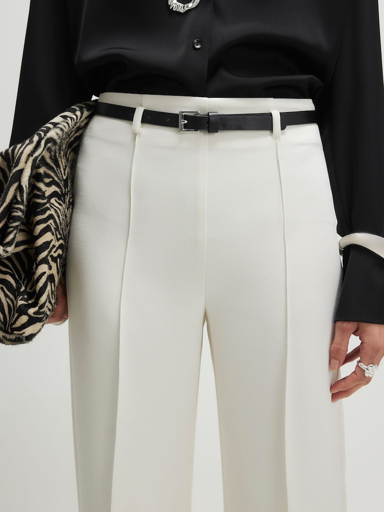River Island White High Rise Belted Straight Leg Trousers - Image 4 of 4