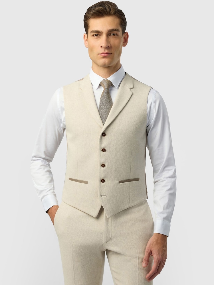 Antique Rogue Natural Slim Fit Herringbone Tweed Waistcoat - Image 1 of 2 Antique Rogue Natural Slim Fit Herringbone Tweed Waistcoat - Image 1 of 2