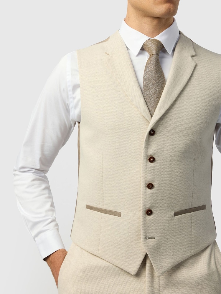 Antique Rogue Natural Slim Fit Herringbone Tweed Waistcoat - Image 2 of 2 Antique Rogue Natural Slim Fit Herringbone Tweed Waistcoat - Image 2 of 2