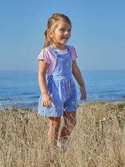 JoJo Maman Bébé Chambray Safari Embroidered Culotte Dungarees - Image 1 of 5