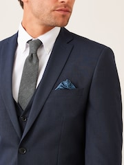 Navy Blue Tailored Wool Mix Textured Suit Jacket - Image 3 of 6