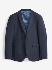 Navy Blue Tailored Wool Mix Textured Suit Jacket - Image 4 of 6