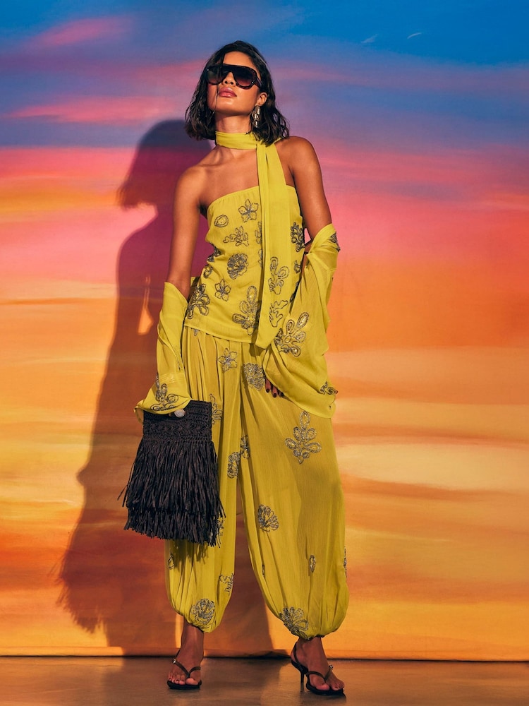 River Island Yellow Embellished Balloon Trousers - Image 4 of 4