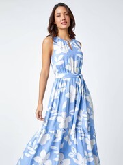 Roman Blue Sleeveless Floral Print Maxi Dress - Image 1 of 5
