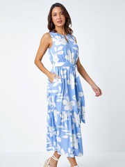 Roman Blue Sleeveless Floral Print Maxi Dress - Image 3 of 5