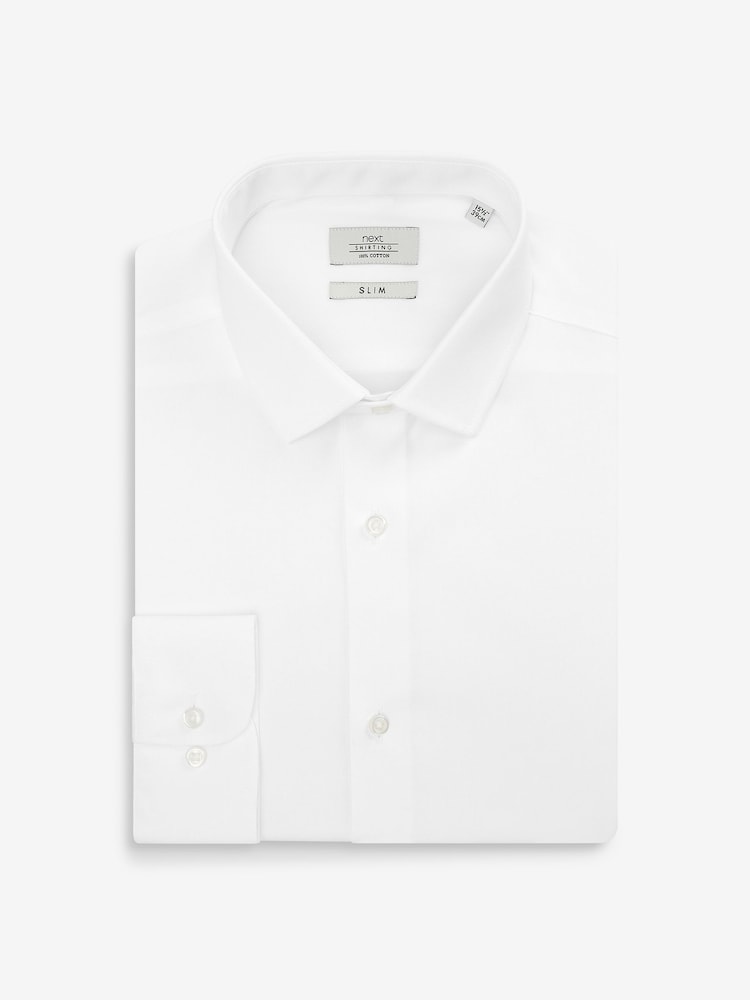 White Slim Fit 100% Cotton Single Cuff Shirt - Image 3 of 3