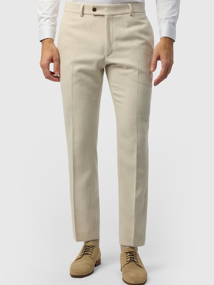 Antique Rogue Slim Fit Ecru Herringbone Tweed Trousers - Slika 1 od 2
