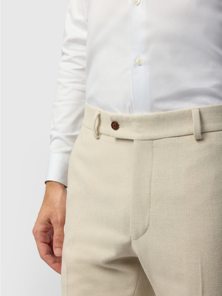 Antique Rogue Slim Fit Ecru Herringbone Tweed Trousers - Slika 2 od 2