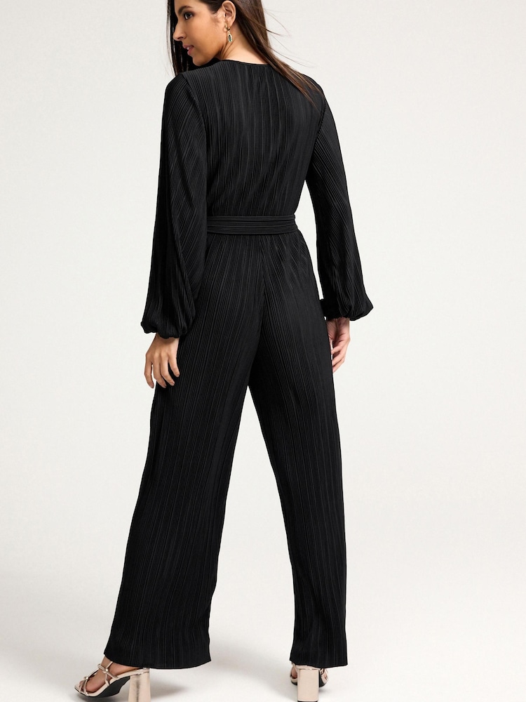 Black Long Sleeve Plissé Jumpsuit - Image 2 of 4