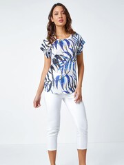 Roman Blue Leaf Hotfix Embellished Stretch T-Shirt - Image 2 of 5