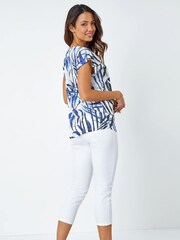 Roman Blue Leaf Hotfix Embellished Stretch T-Shirt - Image 3 of 5