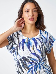 Roman Blue Leaf Hotfix Embellished Stretch T-Shirt - Image 4 of 5