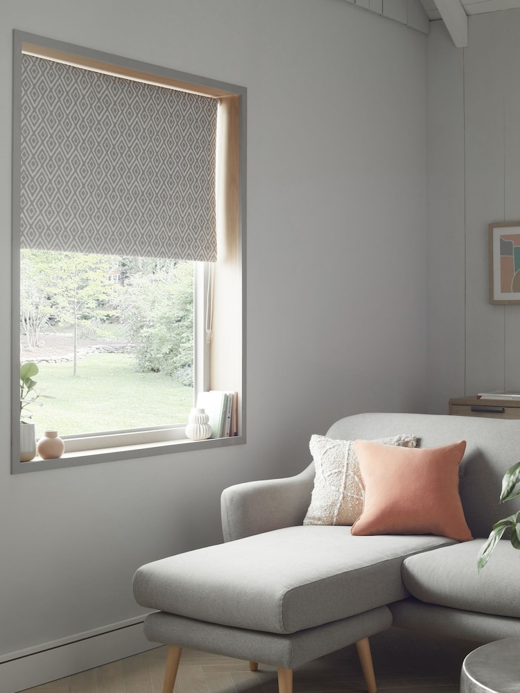 Grey Ready Made Blackout Roller Blind Roller Geometric Print - Image 1 of 7