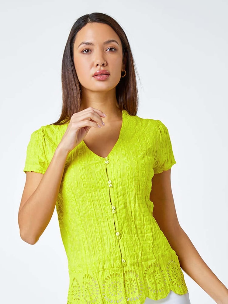 Roman Green Embroidered Crinkle 100% Cotton Blouse - Image 1 of 5 Roman Green Embroidered Crinkle 100% Cotton Blouse - Image 1 of 5