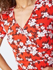 Roman Red Floral Print Wrap Stretch Dress - Image 5 of 5