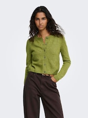 JDY Olive Green Knitted Button Down Short Cardigan - Image 3 of 6