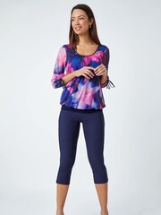 Roman Blue Floral Print Bubble Hem Stretch Top - Image 2 of 5