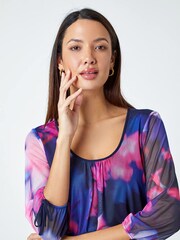 Roman Blue Floral Print Bubble Hem Stretch Top - Image 4 of 5
