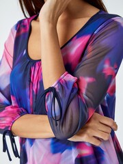 Roman Blue Floral Print Bubble Hem Stretch Top - Image 5 of 5