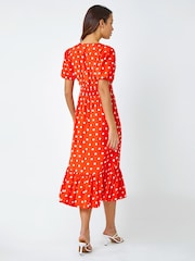 Roman Orange Polka Dot Twist Front Midi Dress - Image 2 of 5