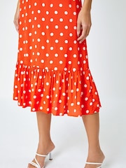 Roman Orange Polka Dot Twist Front Midi Dress - Image 5 of 5