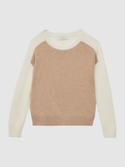 Reiss Camel Audrey 4-9 yrs Colourblock Crew Neck Jumper - Image 2 of 6