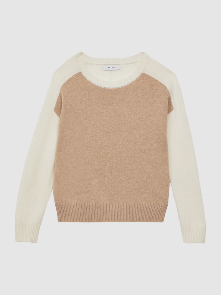 Reiss Camel Audrey 4-9 yrs Colourblock Crew Neck Jumper - Image 2 of 6