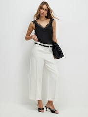 River Island Cream High Rise Belted Copped Wide Leg Trousers - Image 1 of 4