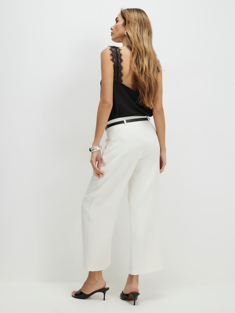 River Island Cream High Rise Belted Copped Wide Leg Trousers - Image 4 of 4