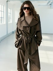 River Island Relaxed Drape Belted Trench Coat - Obraz 1 z 4
