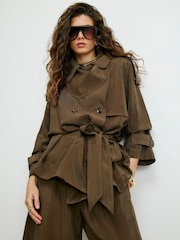 River Island Relaxed Drape Belted Trench Coat - Obraz 3 z 4