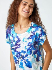 Roman Blue Abstract Hotfix Embellished Stretch T-Shirt - Image 1 of 5