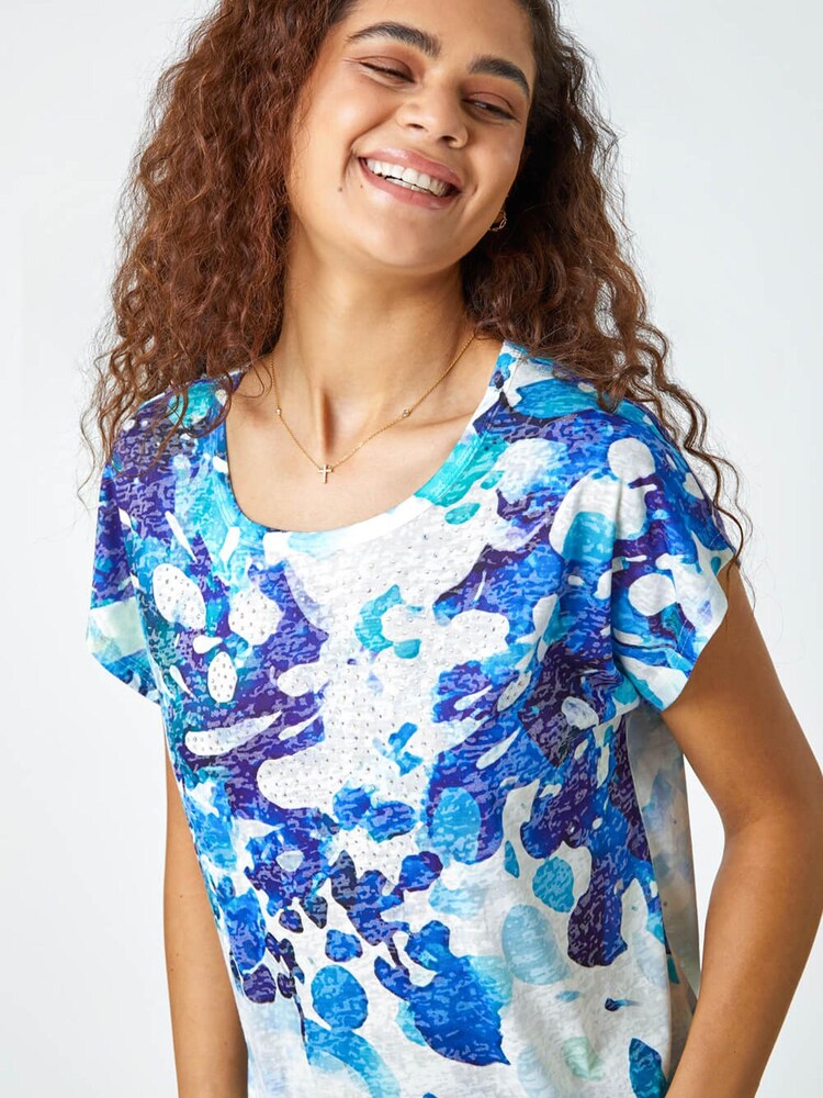 Roman Blue Abstract Hotfix Embellished Stretch T-Shirt - Image 1 of 5