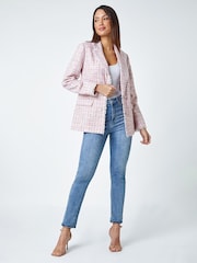 Roman Pink Frayed Edge Boucle Check Jacket - Image 2 of 5