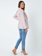 Roman Pink Frayed Edge Boucle Check Jacket - Image 3 of 5
