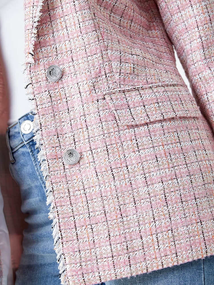 Roman Pink Frayed Edge Boucle Check Jacket - Image 5 of 5