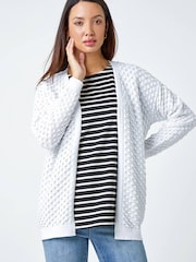 Roman White Cotton Blend Waffle Knit Cardigan - Image 1 of 5